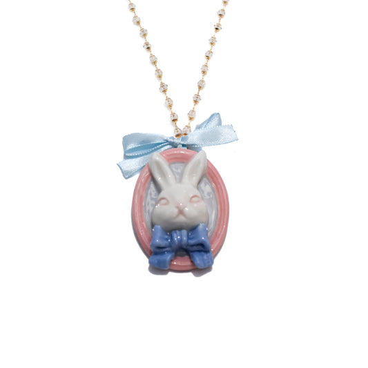Grumpy Bunny Portrait Brooch Pendant Necklace