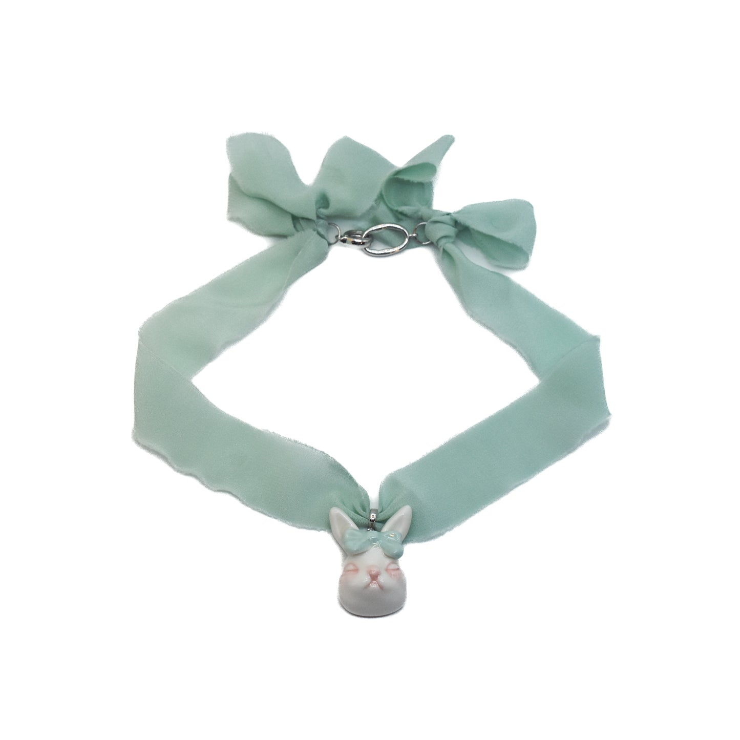 Grumpy Bunny Detachable Rabbit Charm Silk Choker Necklace