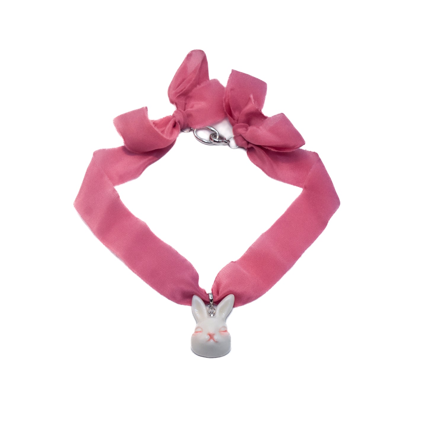 Grumpy Bunny Detachable Rabbit Charm Silk Choker Necklace