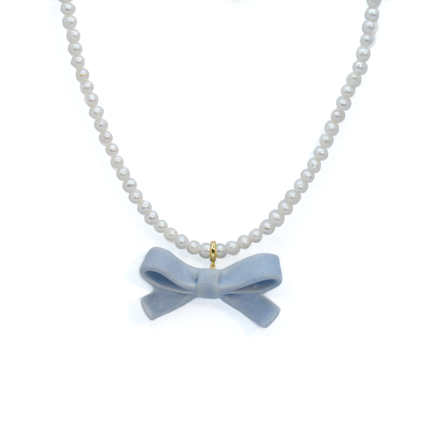 Bowtie Maniac - Medium Ceramic Ribbon Charm Bowtie Freshwater Pearl Necklace