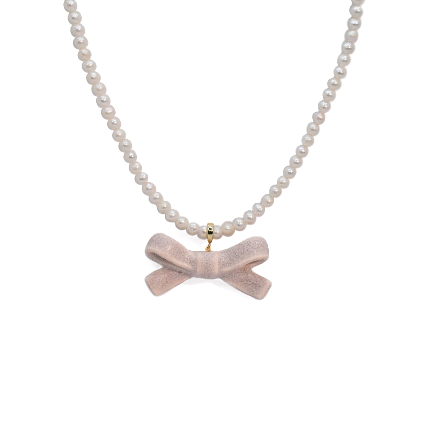 Bowtie Maniac - Medium Ceramic Ribbon Charm Bowtie Freshwater Pearl Necklace