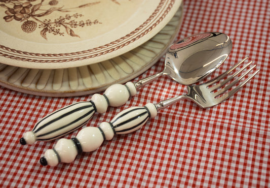 Fun Dining Handcrafted Ceramic Porcelain Cutlery 4 Piece Set - Black