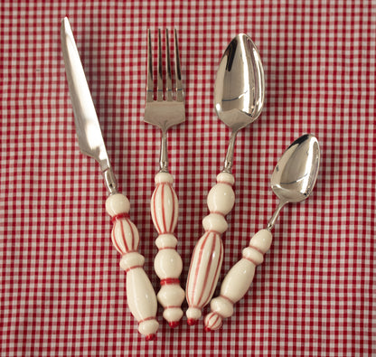 Fun Dining Handcrafted Ceramic Porcelain Cutlery 4 Piece Set - Passion Red