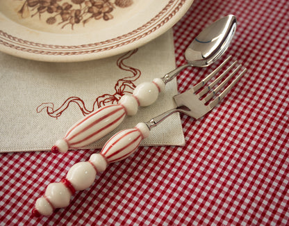 Fun Dining Handcrafted Ceramic Porcelain Cutlery 4 Piece Set - Passion Red