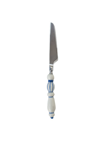 Fun Dining Handcrafted Ceramic Porcelain Cutlery 4 Piece Set - Classic Blue