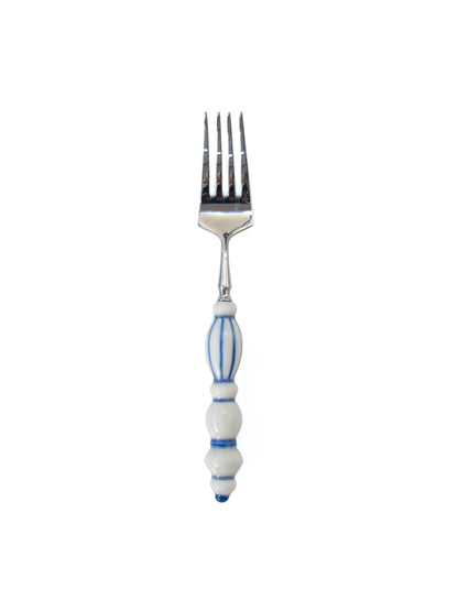 Fun Dining Handcrafted Ceramic Porcelain Cutlery 4 Piece Set - Classic Blue