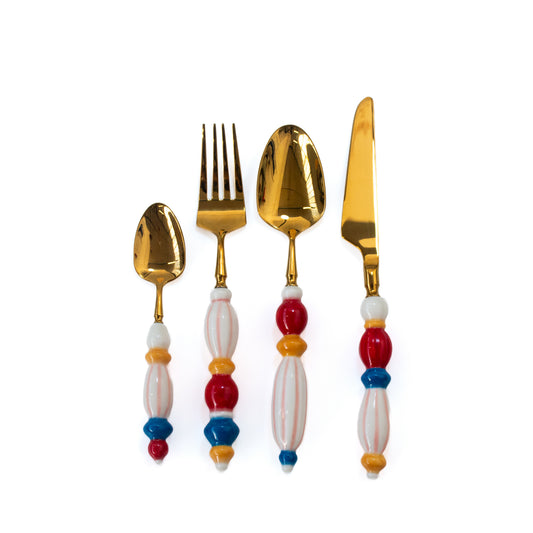 Fun Dining Handcrafted Ceramic Porcelain Cutlery 4 Piece Set - Table Circus