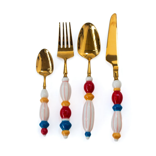 Fun Dining Handcrafted Ceramic Porcelain Cutlery 4 Piece Set - Table Circus