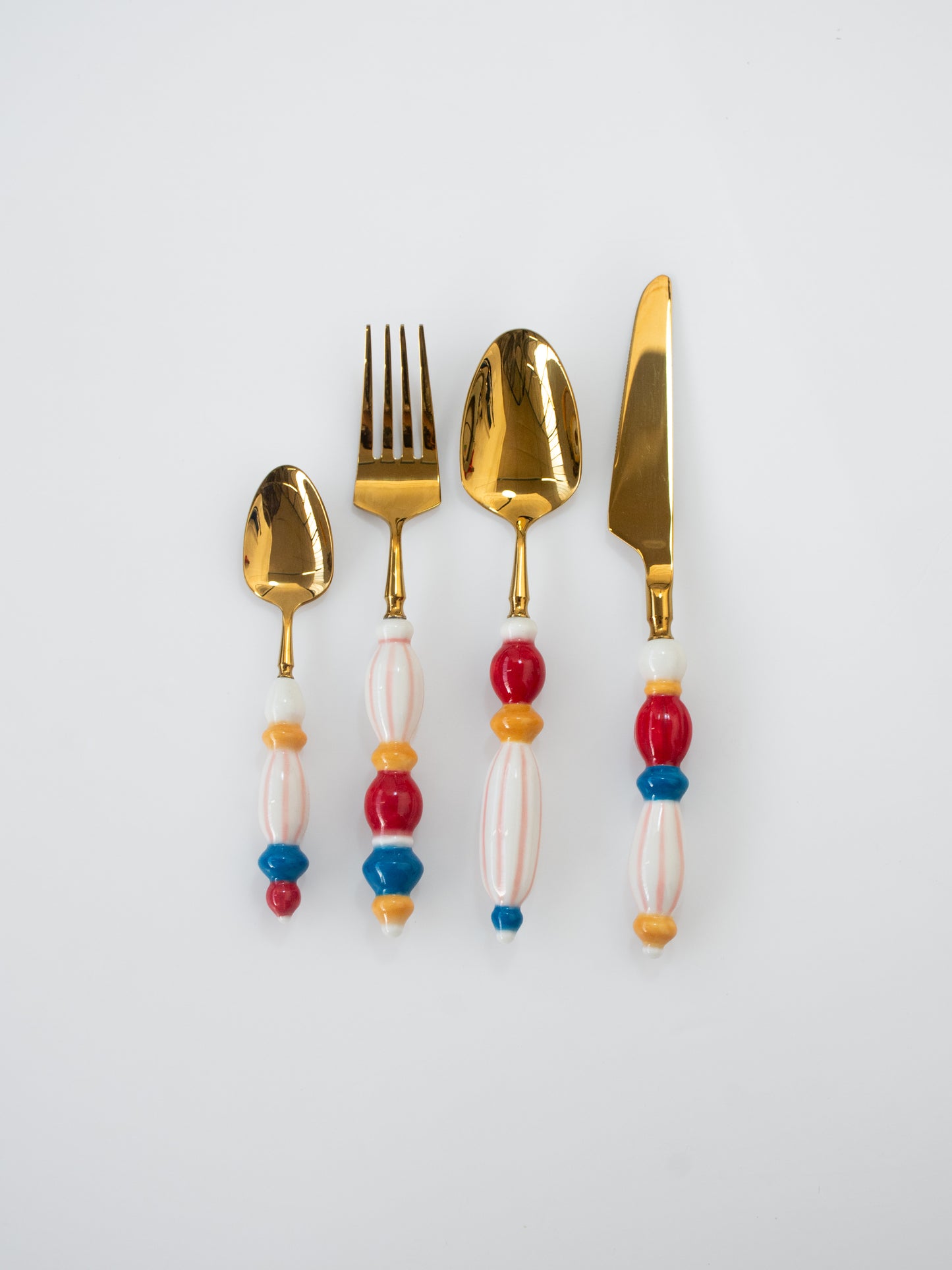 Fun Dining Handcrafted Ceramic Porcelain Cutlery 4 Piece Set - Table Circus