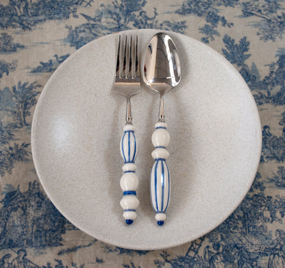 Fun Dining Handcrafted Ceramic Porcelain Cutlery 4 Piece Set - Classic Blue