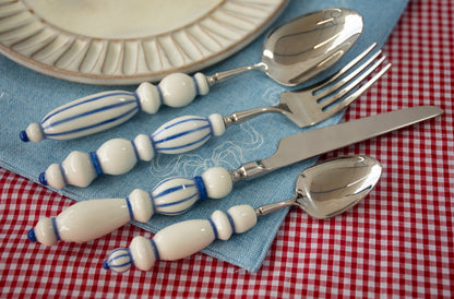 Fun Dining Handcrafted Ceramic Porcelain Cutlery 4 Piece Set - Classic Blue