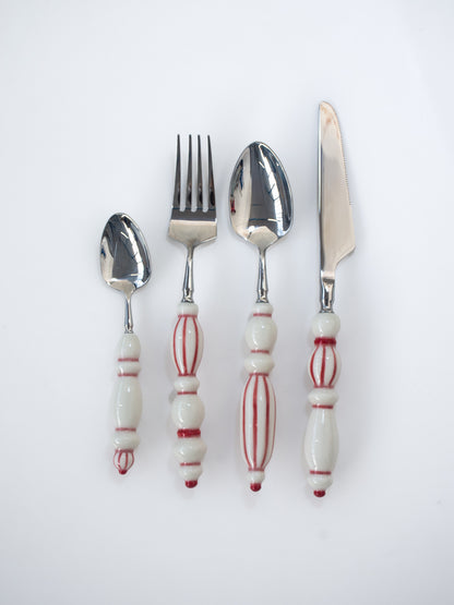 Fun Dining Handcrafted Ceramic Porcelain Cutlery 4 Piece Set - Passion Red