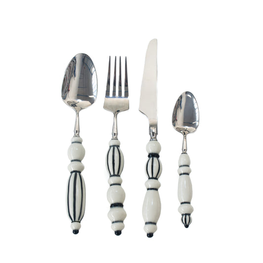 Fun Dining Handcrafted Ceramic Porcelain Cutlery 4 Piece Set - Black