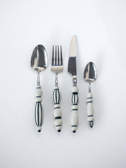 Fun Dining Handcrafted Ceramic Porcelain Cutlery 4 Piece Set - Black