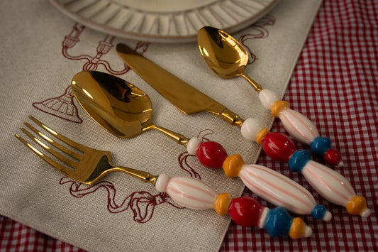 Fun Dining Handcrafted Ceramic Porcelain Cutlery 4 Piece Set - Table Circus
