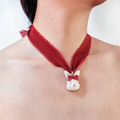 Grumpy Bunny Detachable Rabbit Charm Silk Choker Necklace