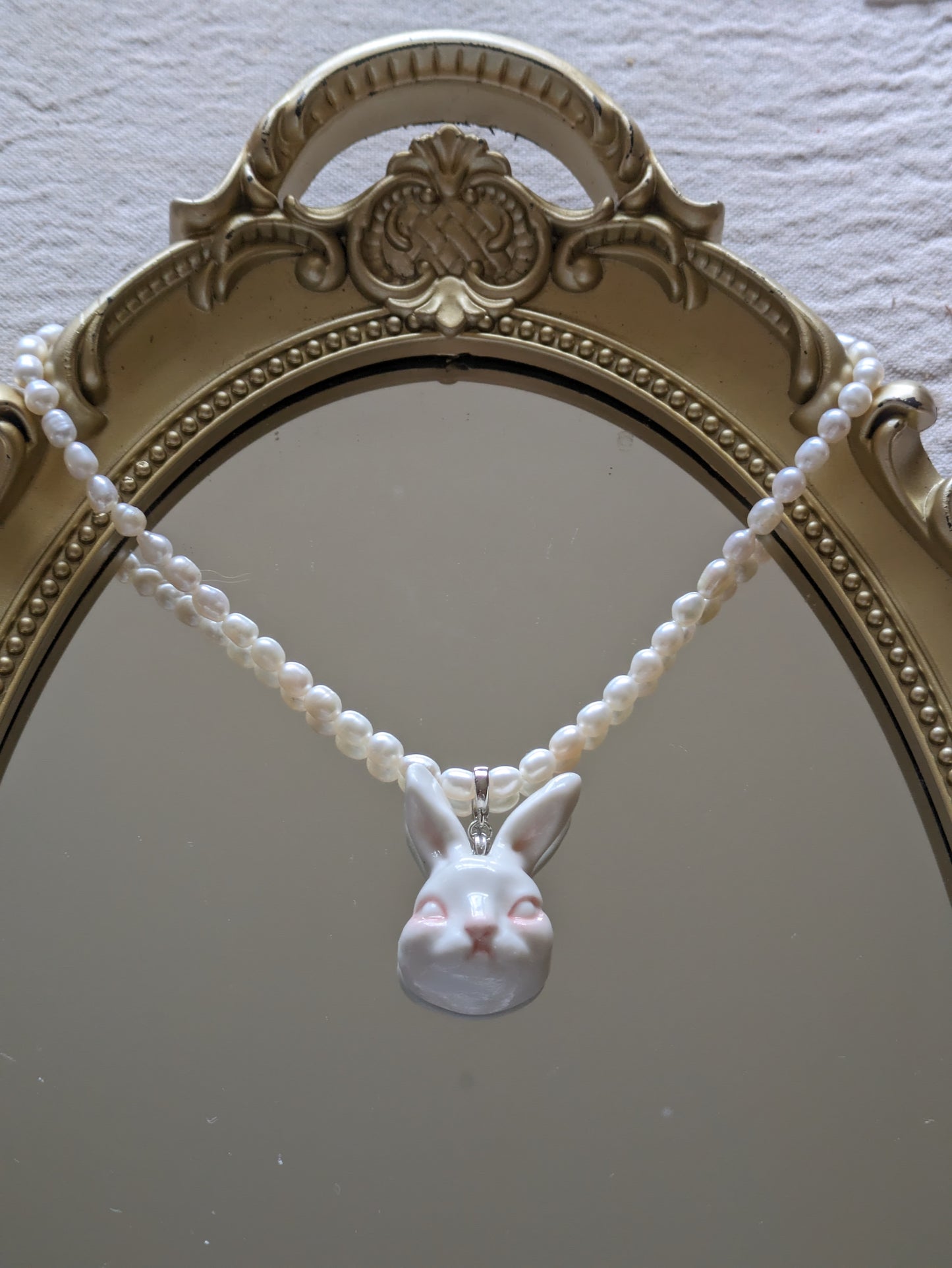 Grumpy Bunny- Pearl and Rabbit Necklace