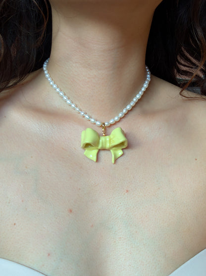 Bowtie Maniac - Large Bowtie Ceramic Detachable Pendant Pearl Necklace